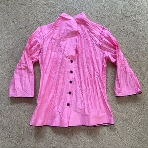 Beluva San Francisco Crinkle Pleated Button Down Blouse Women’s Small Pink Black